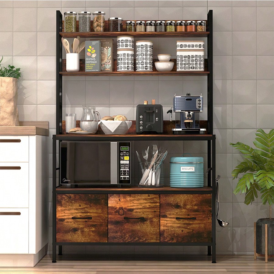 Microwave Oven - رف مطبخ للمخبوزات مع 3 سلال،