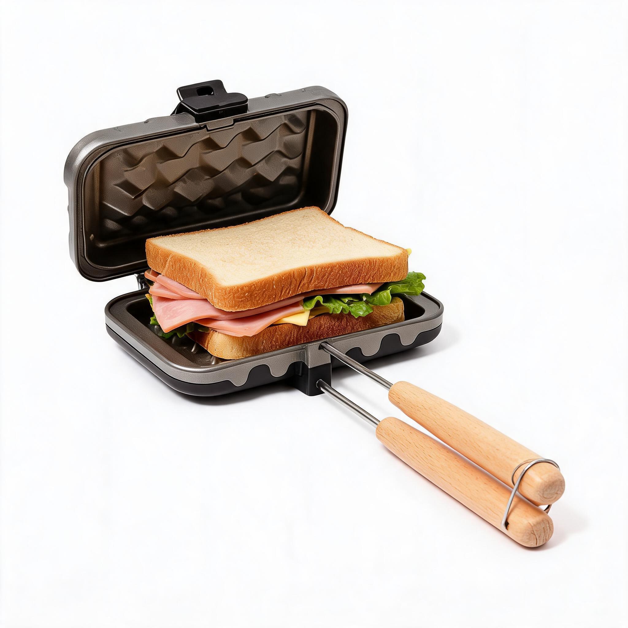 Toaster - صانع ساندويتش بمقبض خشبي، مقلاة ساندويتش